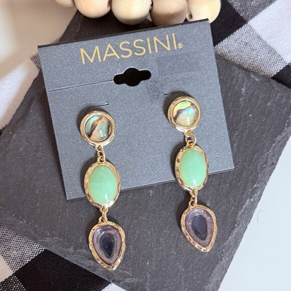 New Massini Gold Tone Faux Stone Earrings (2.25”) - Picture 1 of 3